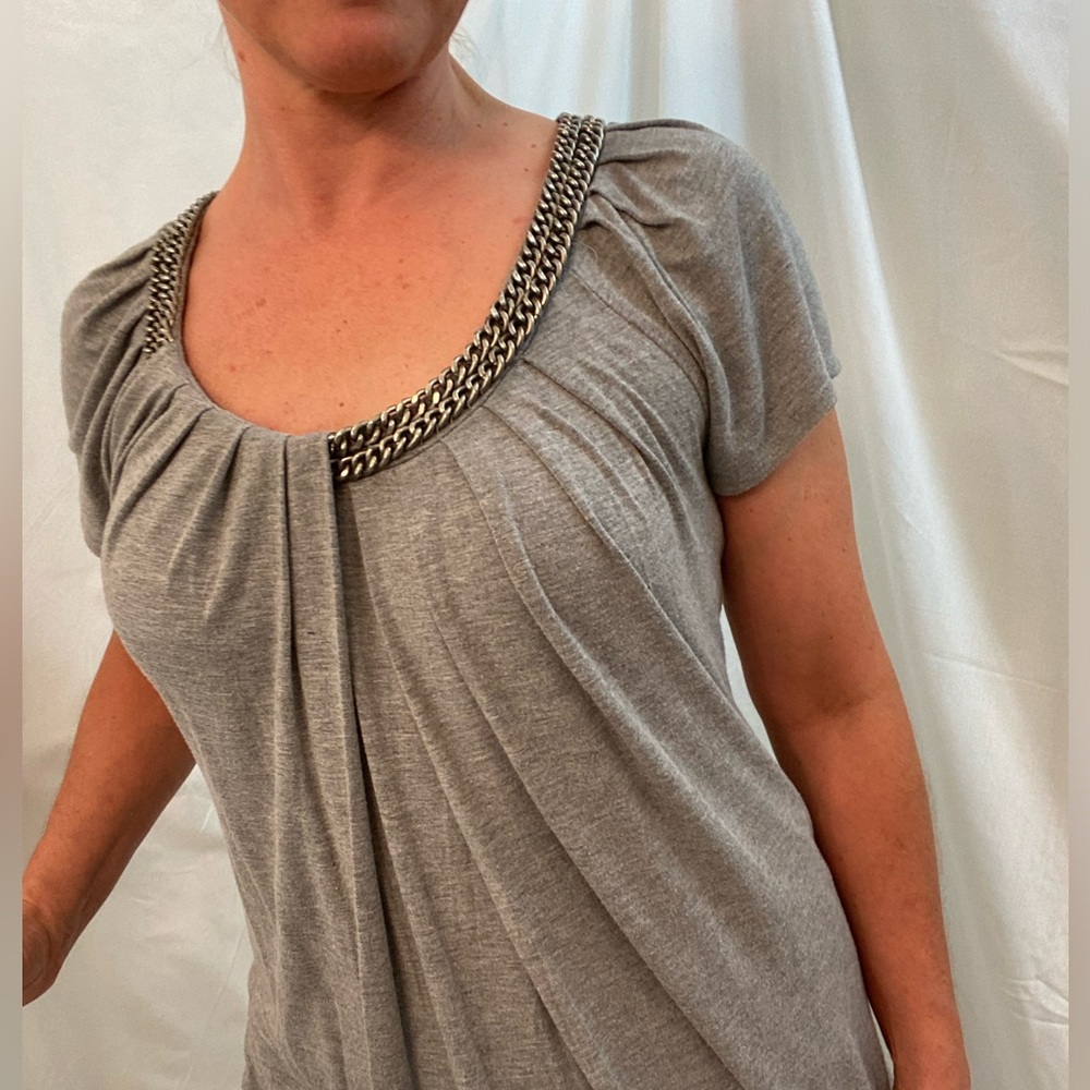 Luii, Gray Short Sleeve Shirt, Asymmetrical Metal Accent